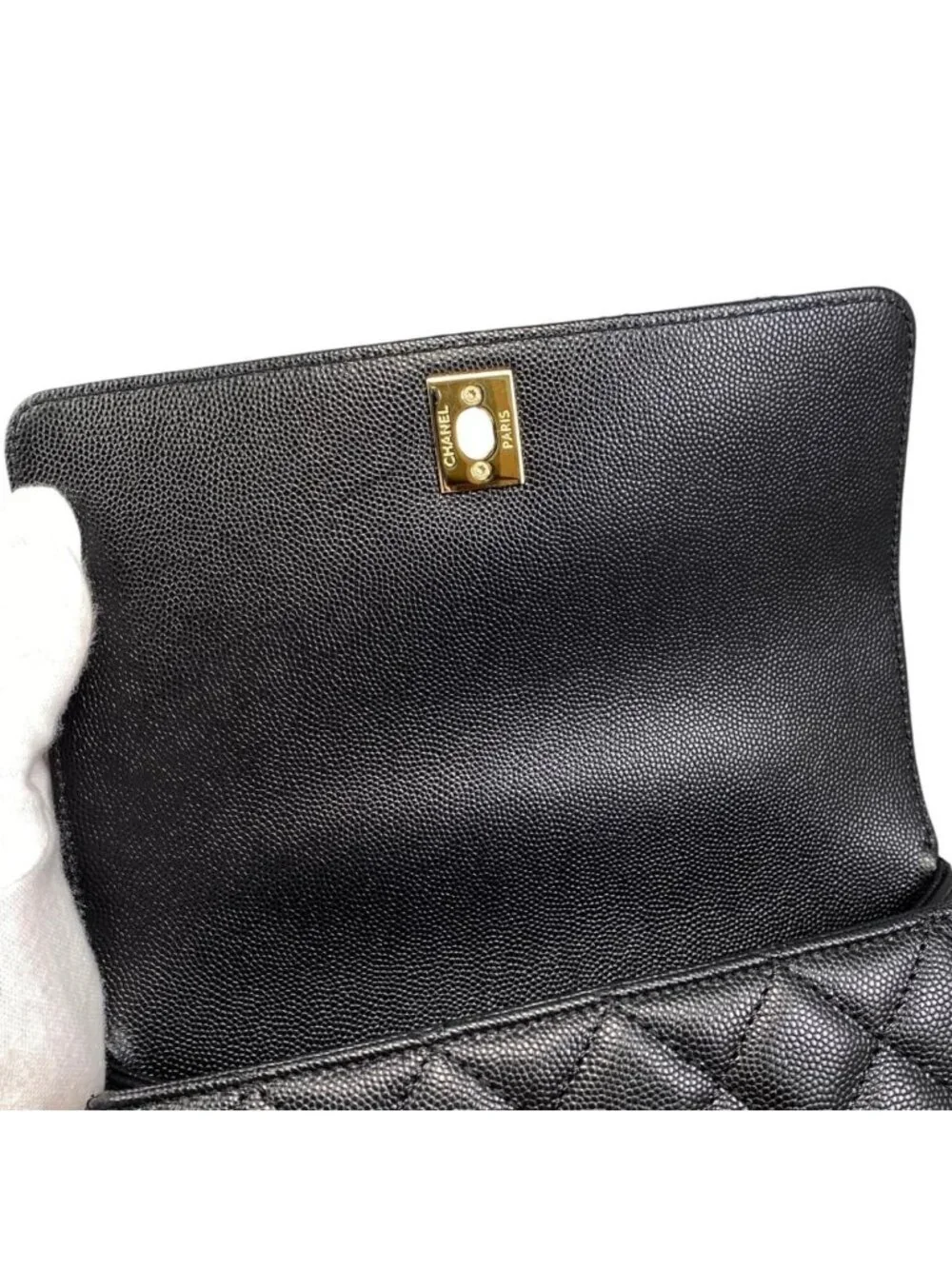 Chanel Shoulder Bag Top Handle Flap Coco XS Quilted Caviar Leather CC Logo Gold